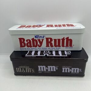 M&Ms Collectable Chocolate & Baby Ruth‎ Tin Container Box Advertising Brown Mars
